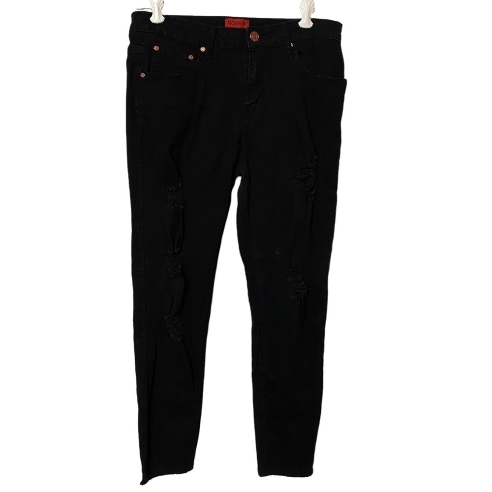 ⚡️ LAST CHANCE MARKDOWN !⭐️✨MONKEY RIDE JEANS Black Distressed Jeans Size 11
